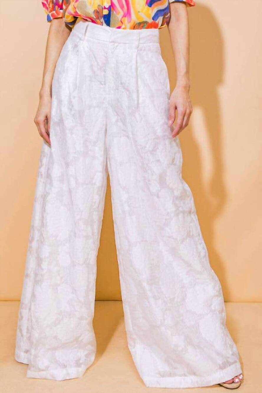 NEW FLYING TOMATO textured wide leg woven pants in white